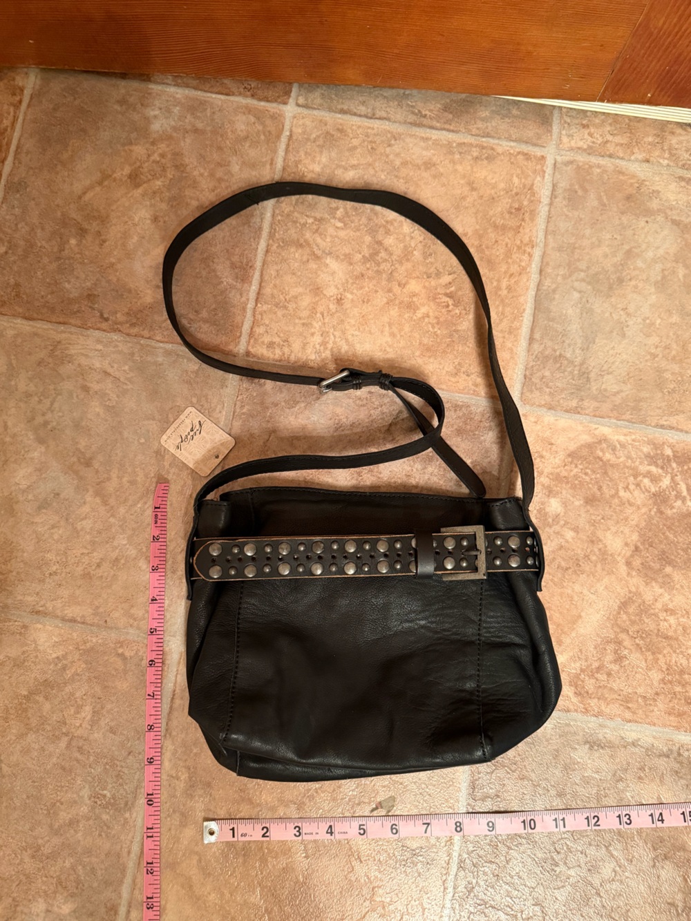 Free People Black Leather Studded Belt-Detail Bucket Shoulder Bag - Picture 9 of 9